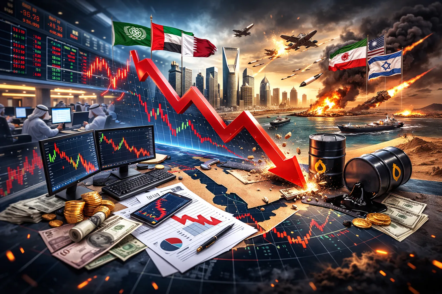 تراجع في بورصات الخليج بتأثير من حرب إيران وأمريكا وإسرائيل 